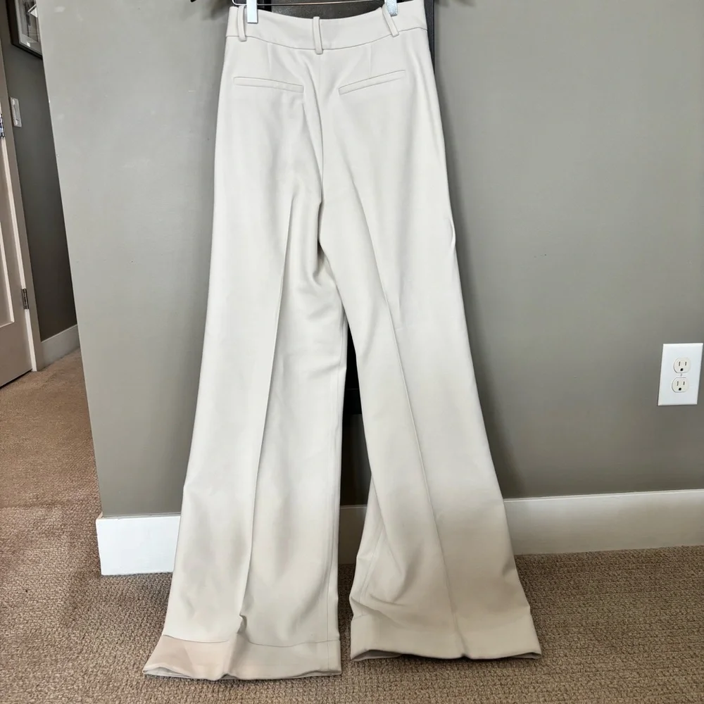 Alice + Olivia Ivory Wide Leg Trousers High Waist Tailored Pants Tall Size 0 - Picture 3 of 7
